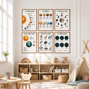 Lot de 6 affiches enfant-garçon-fille-affiches inspiration Montessori-planète,espace, système solaire-poster éducatif enfant-apprentissage