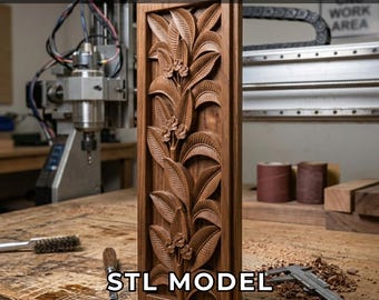Floral Leaf Wall Decor 3D Relief STL File, CNC Router Files - Ready Digital Download