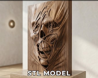 Zombie Skull 3D STL Model for Cnc Router and Wood Carving, Gothic Wall Art Relief, Digital Download for Cnc Machines, Horror Decor STL File