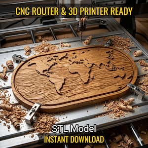 World Map 3D Relief STL File, CNC Router & 3D Print Ready Digital Download