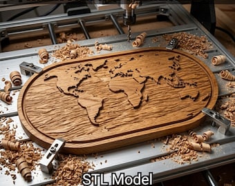 World Map 3D Relief STL File, CNC Router & 3D Print Ready Digital Download