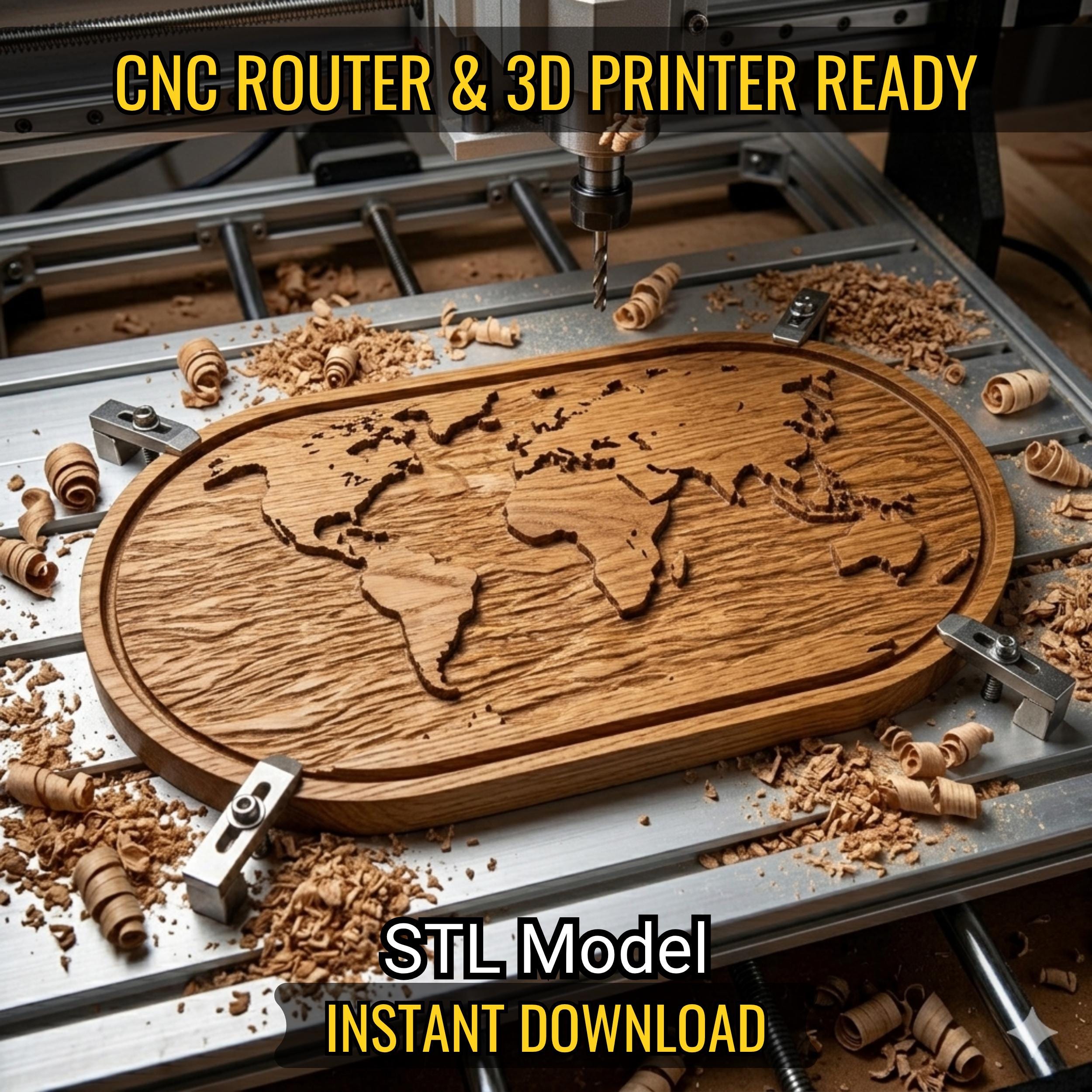 World Map 3D Relief STL File, CNC Router & 3D Print Ready Digital ...