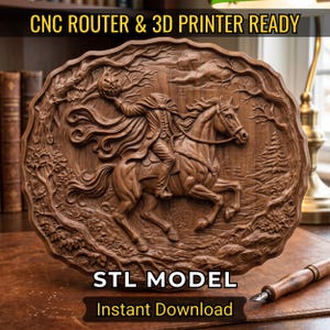 Cavaliere senza testa di Halloween, rilievo 3D, file STL per fresatrice CNC