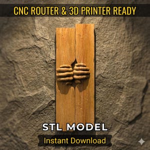 3D Relief STL: Human Hands Pulling Apart Distressed Wood Grains, CNC Art Panel.