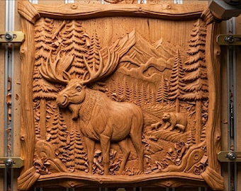Fichier STL en relief 3D Moose & Bear Wilderness pour routeur CNC en bois