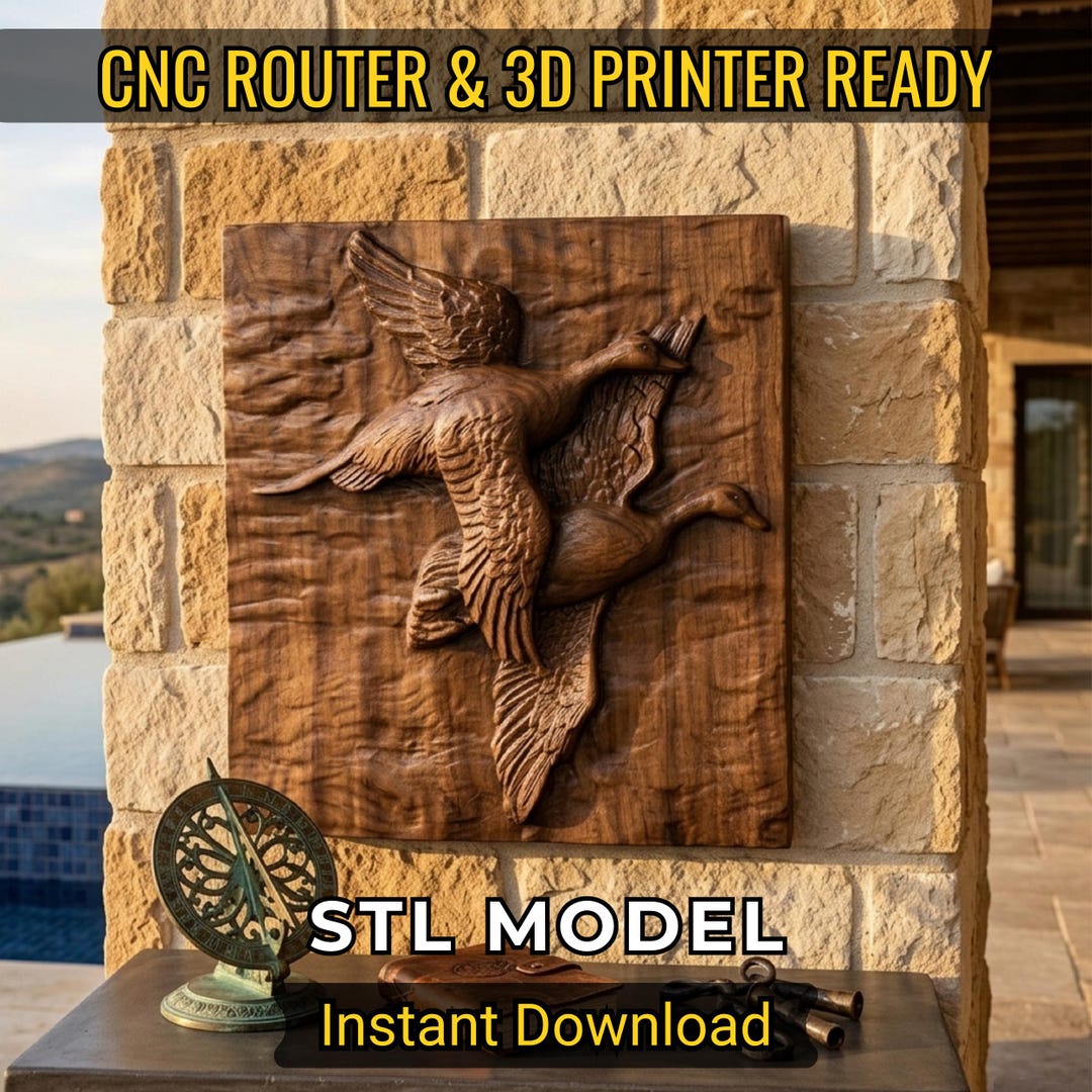 3D Flying Ducks STL Relief for CNC Router, Mallard Waterfowl Wood ...