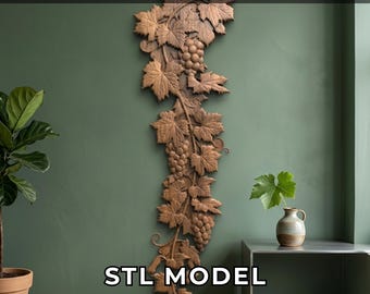 Grape Mirror 3D Relief STL File, CNC Router & 3D Print Ready Digital Download