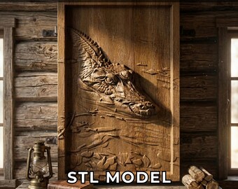 Crocodile 3D Relief STL File, CNC Router & 3D Print Ready Digital Download