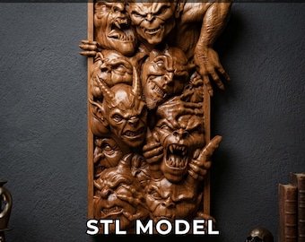 Demons 3D STL Model for Cnc Router and Wood Carving, Gothic Wall Art Relief, Digital Download for Cnc Machines, Horror Decor STL File