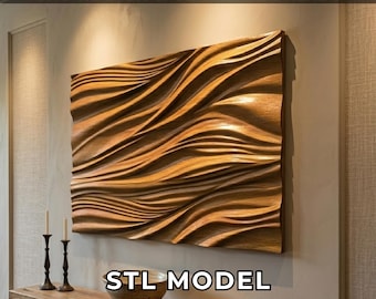 Modern 3D Wave Wall Art STL – CNC Wood Carving Relief Design – Digital Download
