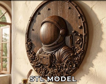3D Astronaut Relief STL File for CNC and 3D Printing | Cosmic Floral Wood Carving Design | Space Wall Art Digital Download