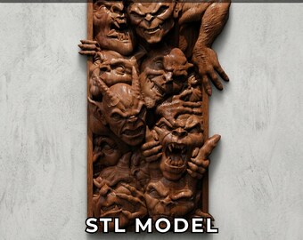 Demons 3D STL Relief Model, Devils Gothic Horror Wall Art (Digital Download)