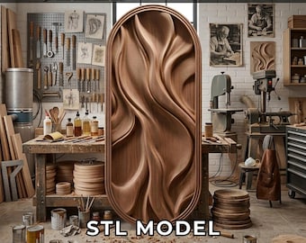 3D Wave Wall Art STL – CNC Wood Carving Relief Design – Digital Download