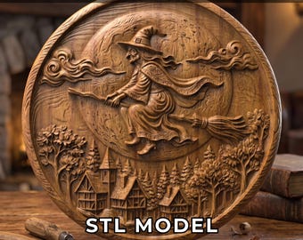 Flying Witch Halloween 3D Relief STL File For Cnc Router