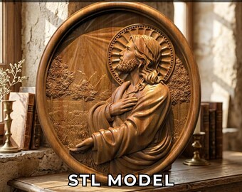 Jesus Wood Carving STL File, CNC Router Relief 3D Model, Religious Wall Art 3D Digital Download, Christian Decor Design