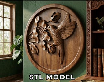 Bird and Flower 3D Relief STL – Highly-Detailed CNC & 3D Print File