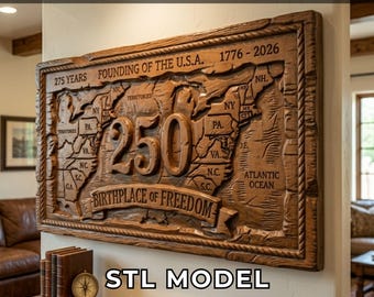 Relieve 3D del 250 aniversario de EE. UU. – Archivo STL para CNC e impresión 3D. Decoración de pared con águila y bandera.