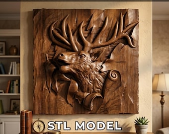 Wildlife Deer 3D STL File, Reindeer Bas Relief for Wood CNC Router