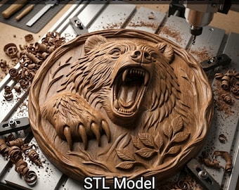 Bear 3D Relief STL File, CNC Router & 3D Print Ready Digital Download