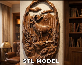 Wildlife Deer 3D STL File, Reindeer Bas Relief for Wood CNC Router