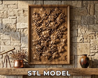Grape 3D Relief STL File, CNC Router & 3D Print Ready Digital Download