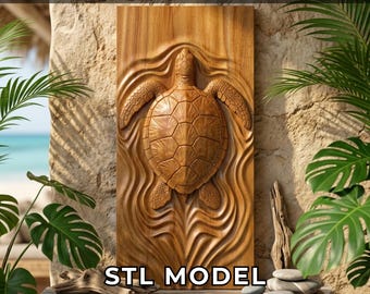 Sea Turtle STL File CNC Router 3D Model Caretta Relief Wood Carving Ocean Decor Digital Download
