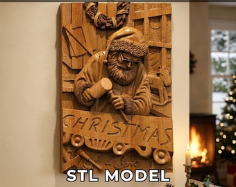 Santa CNC STL File 3D Relief Router Model Christmas Woodworking Design Digital Holiday Decor Plan