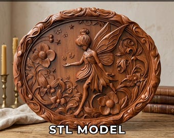 Fairy 3D STL Relief for CNC Router - Botanical Wall Art Design - Whimsical Wood Carving File - Digital Download