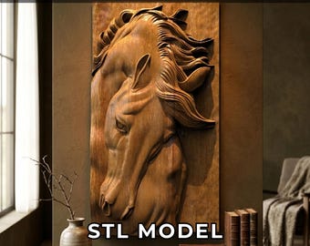 Horse Head 3D Relief STL – Highly-Detailed CNC & 3D Print File
