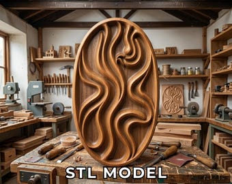 Modern 3D Wave Wall Art STL – CNC Wood Carving Relief Design – Digital Download