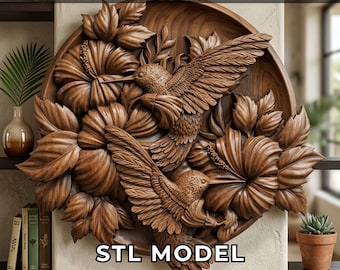 Hummingbirds and Flower 3D Relief STL – Highly-Detailed CNC & 3D Print File