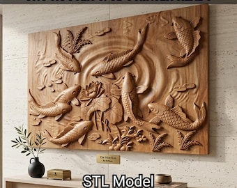 Fishes 3D Relief STL File, CNC Router & 3D Print Ready Digital Download