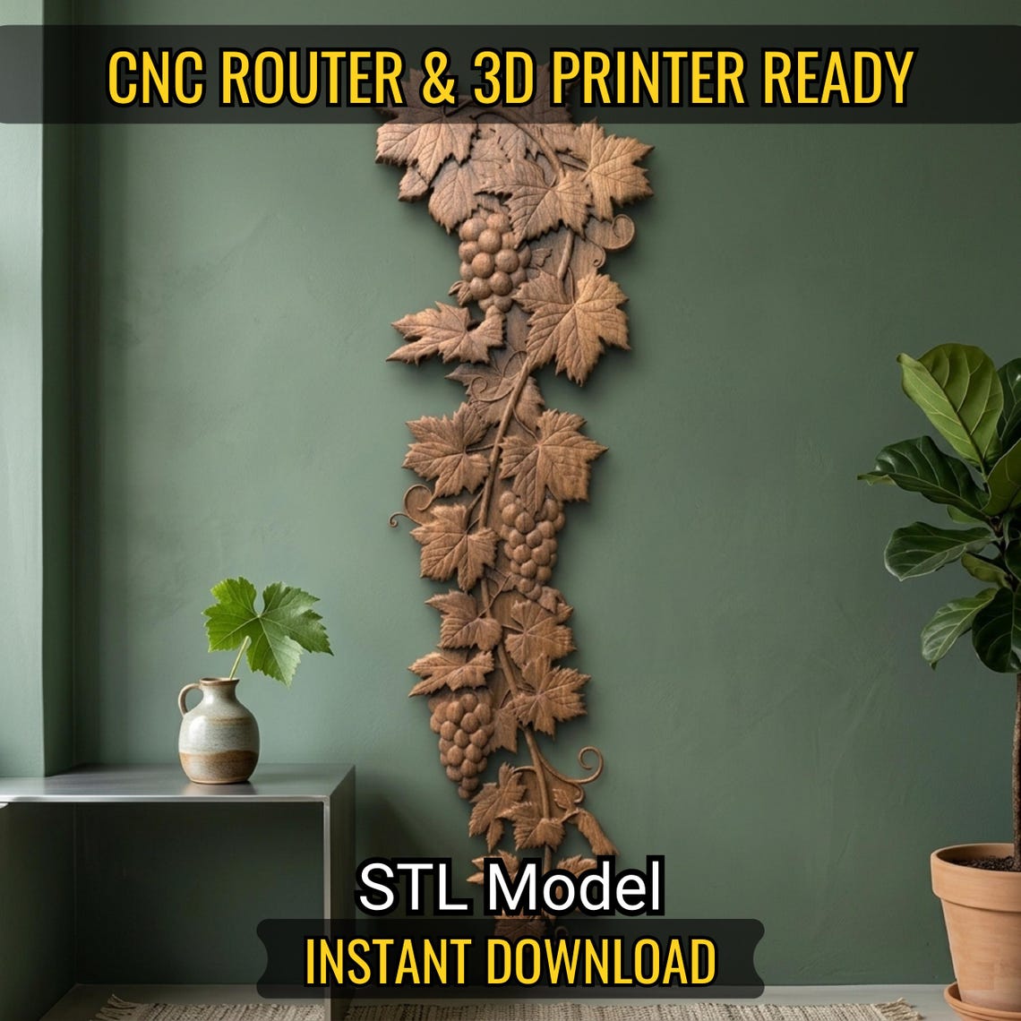 Grape 3D Relief STL File, CNC Router & 3D Print Ready Digital Download ...