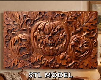 Spooky Pumpkin Trio Halloween 3D Relief STL File For Cnc Router