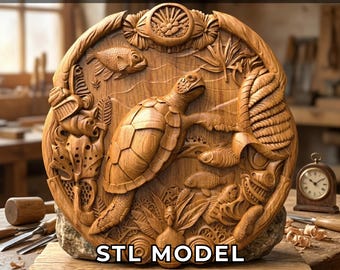 Caretta Caretta Sea Turtle 3D Relief STL – Highly-Detailed CNC & 3D Print File