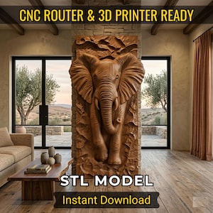 Elephant Cnc Router Files– Highly-Detailed Bas Relief 3D STL Model