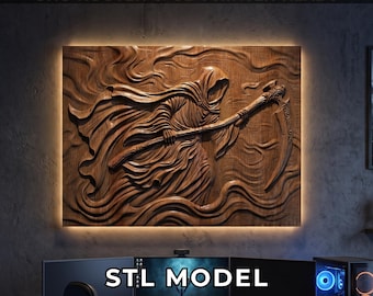 Grim Reaper STL File | Gothic Halloween CNC Wood Carving Model | Angel of Death 3D Relief File Digital Download
