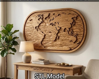 3D World Map STL File for CNC Router | Topographical Relief Wall Art | 3D Print Digital Download