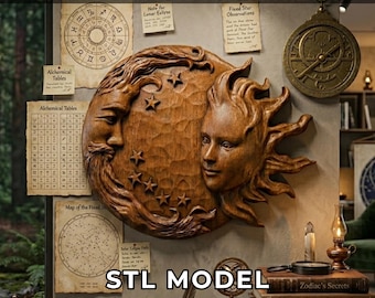 Celestial Sun and Moon CNC Router Files 3D STL Model for Wood Carving Astrology Relief Wall Art Digital Download 3D Printer