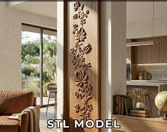 Floral Wall Decor 3D Relief STL File, CNC Router Files - Ready Digital Download
