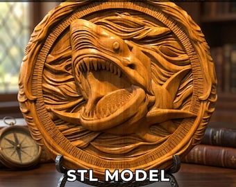 Shark 3D Relief STL - High-Detail CNC & 3D Print File for Wood Carving and Wall Decor