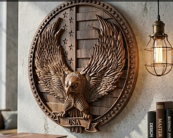 Eagle & USA Flag 3D Bas Relief STL – Highly-Detailed Cnc Router Files