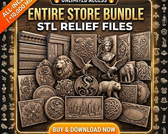 STL Relief Mega Bundle, 10000+ CNC Router 3D Models, Entire Store Access, Artcam Aspire Type3, Wood Carving Panel Designs