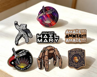 Project Ha*l Ma*y Emaljpins Set, Rock* Grac* Pin, Sci-Fi-bokbrosch, Roc*y Alien Pin, Rymdtema Pin, Bokälskare Gåva, Amaze Pin