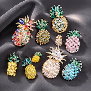Broche de piña con diamantes de imitación, broche de fruta tropical, insignia vintage de piña de cristal, broche para invitados de boda, joyería para fiestas tropicales, regalo de Navidad