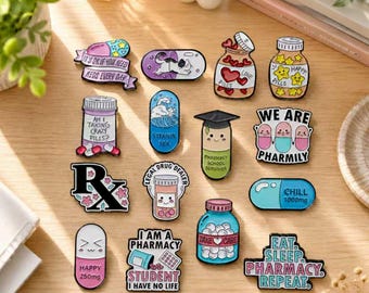Funny Medical Pill Bottle Brooches, Pharmacist Gift, Pharmacy Student Lapel Pin, Pharmily Badge, Healthcare Worker Gift