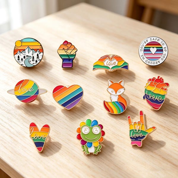 レインボープライドエナメルピン、LGBTQプライドラペルピン、ラブイズラブバッジ、バックパック用のかわいい美的ピン、アライへのプライド月間ギフト