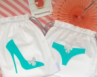 Aqua Green Shoe & Lingerie Travel Bag Set, A Great Gift For Any Fashion Savvy traveller, Bridesmaid or Hen!