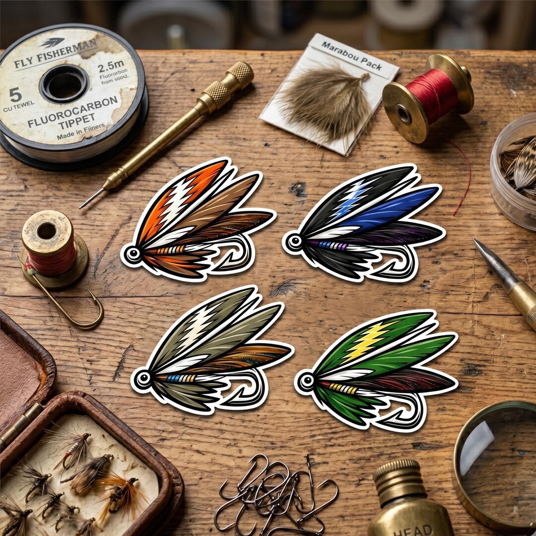 Fly Fishing Lure Stickers (4pc) – Trout Bait, Angler Decals, Tackle Box ...