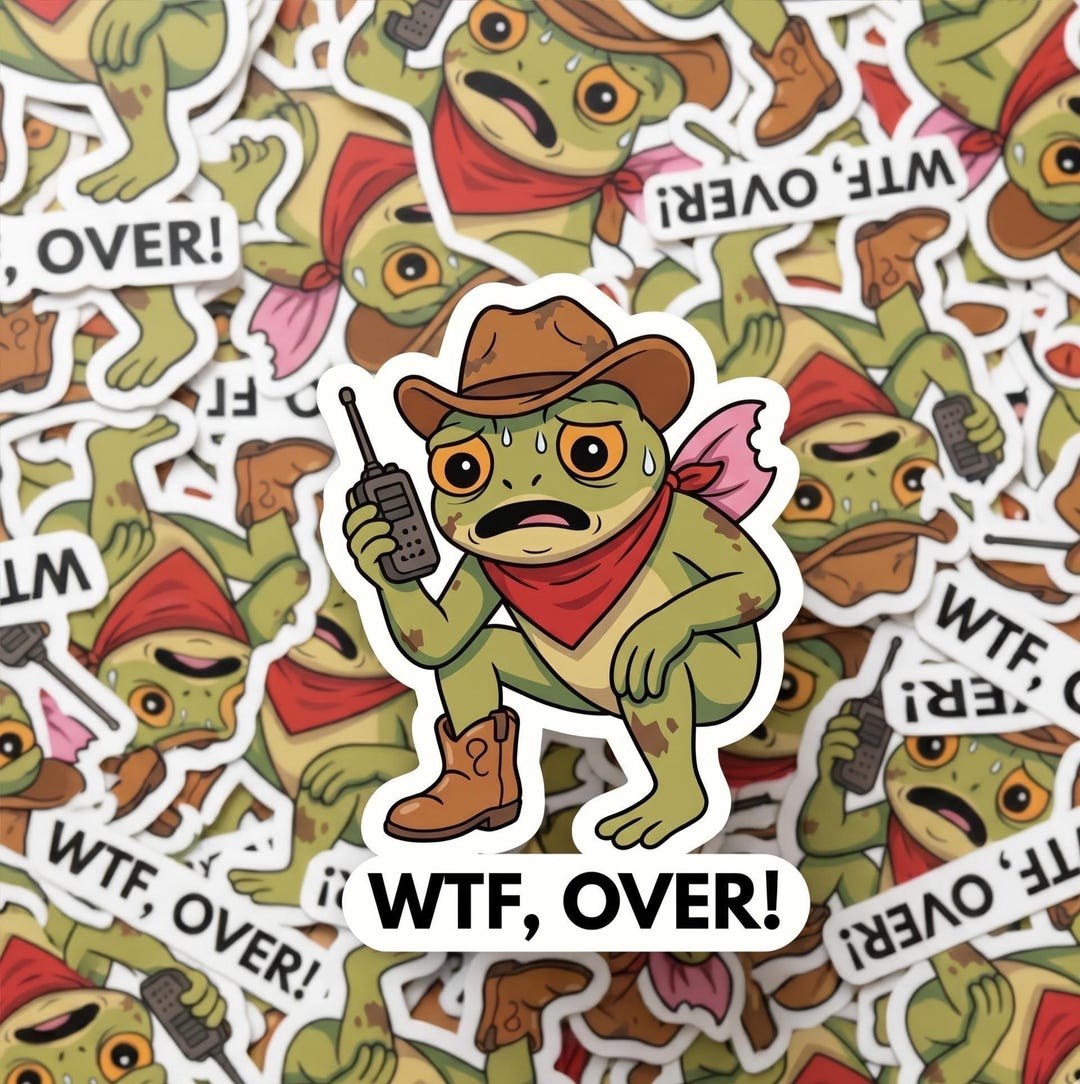 Wtf Over Rabbit Frog Cowboy Sticker, WTF Over Meme Decal, Western Cartoon Waterproof ...